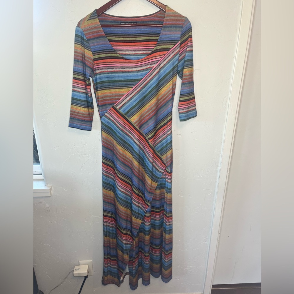 Peruvian Connection Sonora Sunrise Striped 3/4 Sleeve Maxi Dress Small - Picture 3 of 11